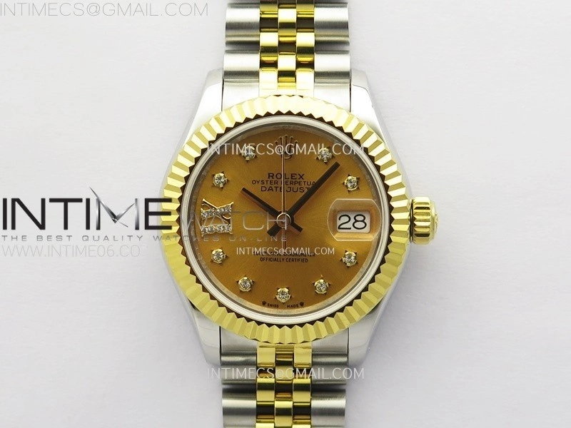 Datejust 28mm 279173 SS YG APSF Best Edition Gold Dial Star Crystals Markers on Jubilee Bracelet NH05