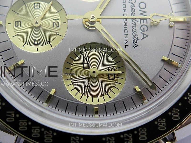 Speedmaster Professional SS YG N1F Best Edition Silver Dial Gold Subdial On Black Rubber Strap Asian 3861
