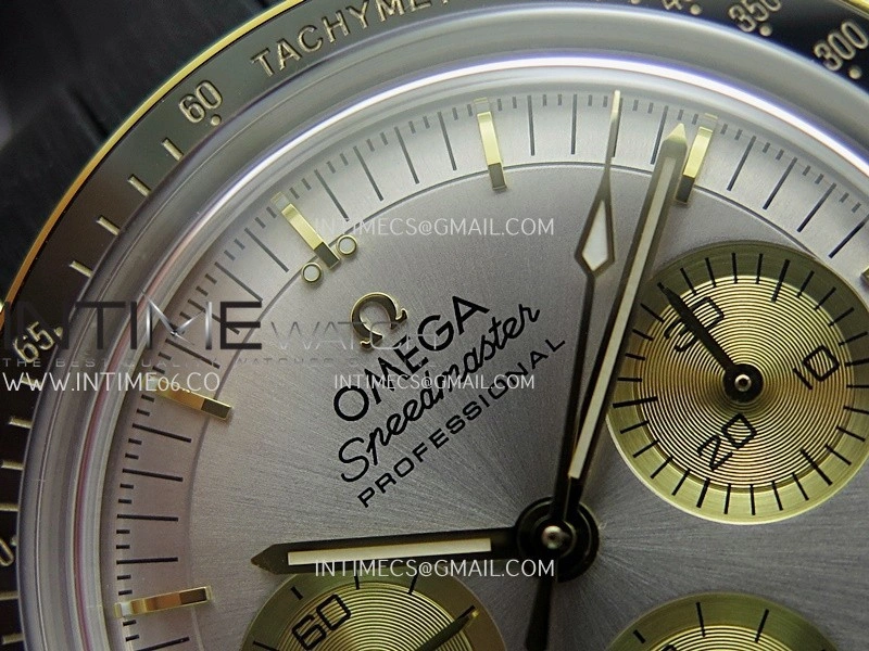 Speedmaster Professional SS YG N1F Best Edition Silver Dial Gold Subdial On Black Rubber Strap Asian 3861