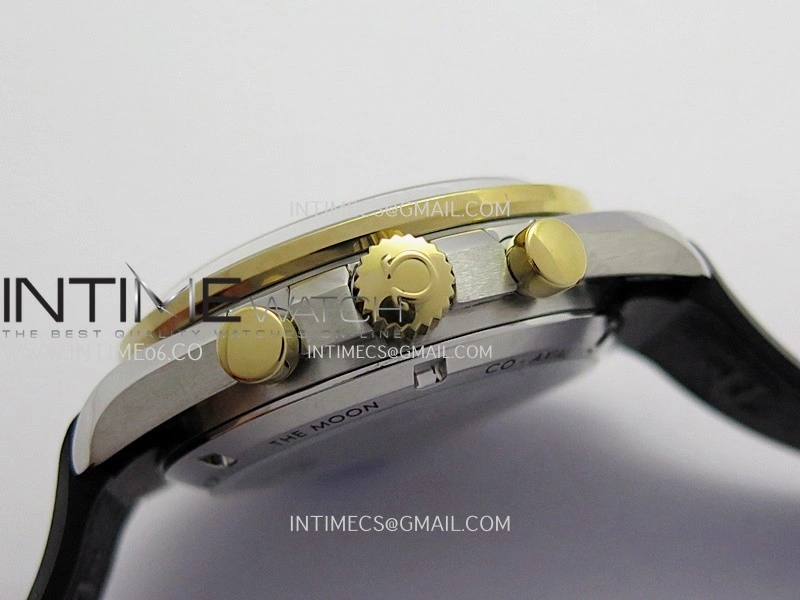 Speedmaster Professional SS YG N1F Best Edition Silver Dial Gold Subdial On Black Rubber Strap Asian 3861