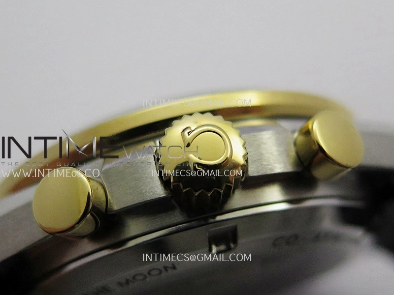 Speedmaster Professional SS YG N1F Best Edition Silver Dial Gold Subdial On Black Rubber Strap Asian 3861