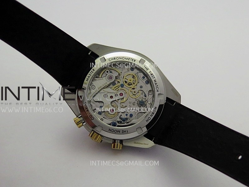 Speedmaster Professional SS YG N1F Best Edition Silver Dial Gold Subdial On Black Rubber Strap Asian 3861