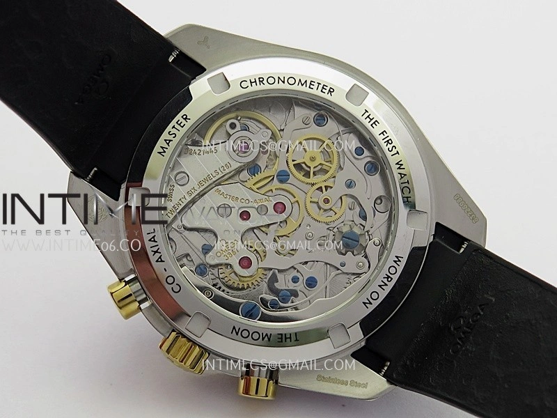 Speedmaster Professional SS YG N1F Best Edition Silver Dial Gold Subdial On Black Rubber Strap Asian 3861