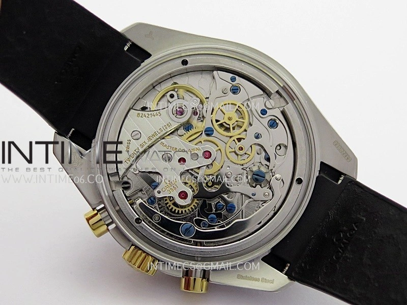 Speedmaster Professional SS YG N1F Best Edition Silver Dial Gold Subdial On Black Rubber Strap Asian 3861