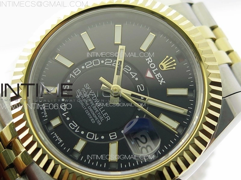 Sky-Dweller 326934 904L SS YG Noob 1:1 Best Edition Black Dial on SS YG Jubilee Bracelet Asian 23J to 9001