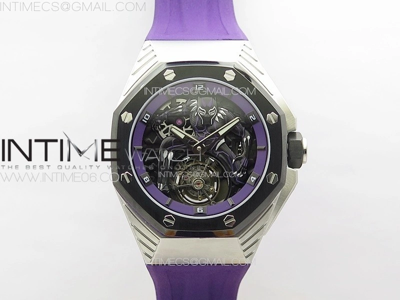 Royal Oak Concept 26620 Satin-polished Steel 1:1 Best Edition Skeleton Dial on Purple Rubber Strap A2965