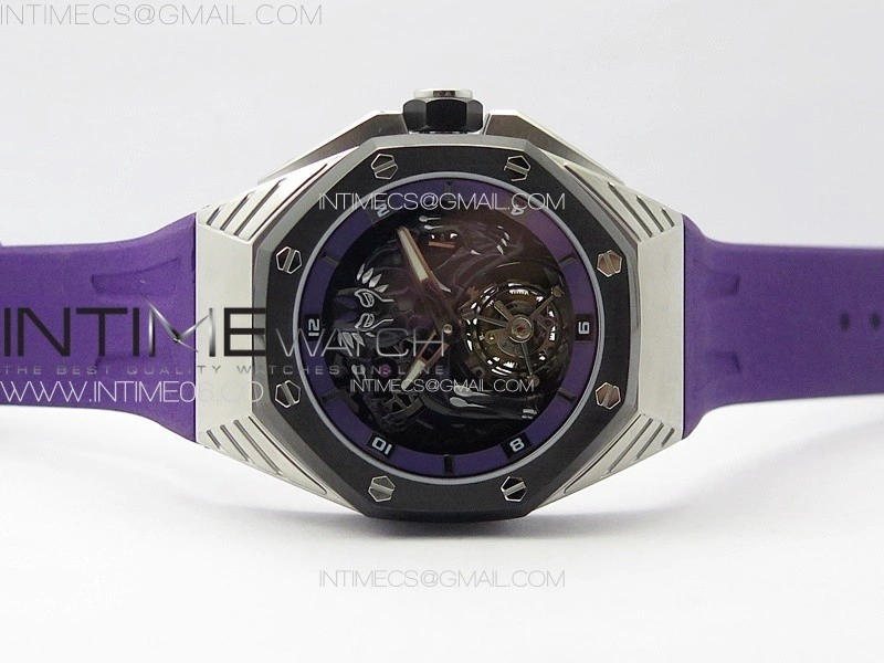 Royal Oak Concept 26620 Satin-polished Steel 1:1 Best Edition Skeleton Dial on Purple Rubber Strap A2965