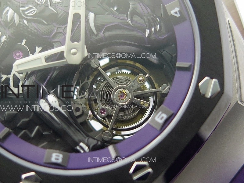 Royal Oak Concept 26620 Satin-polished Steel 1:1 Best Edition Skeleton Dial on Purple Rubber Strap A2965