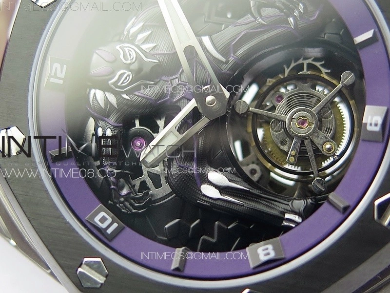 Royal Oak Concept 26620 Satin-polished Steel 1:1 Best Edition Skeleton Dial on Purple Rubber Strap A2965