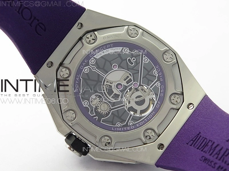 Royal Oak Concept 26620 Satin-polished Steel 1:1 Best Edition Skeleton Dial on Purple Rubber Strap A2965