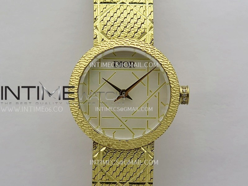 La D de Dior Satine 25mm YG 8848F 1:1 Best Edition White MOP Dial On YG bracelet Swiss Quartz