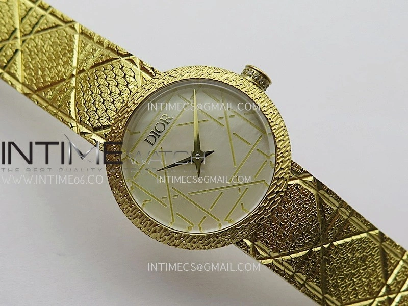 La D de Dior Satine 25mm YG 8848F 1:1 Best Edition White MOP Dial On YG bracelet Swiss Quartz