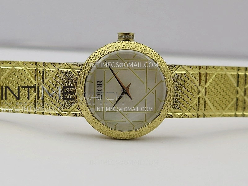 La D de Dior Satine 25mm YG 8848F 1:1 Best Edition White MOP Dial On YG bracelet Swiss Quartz