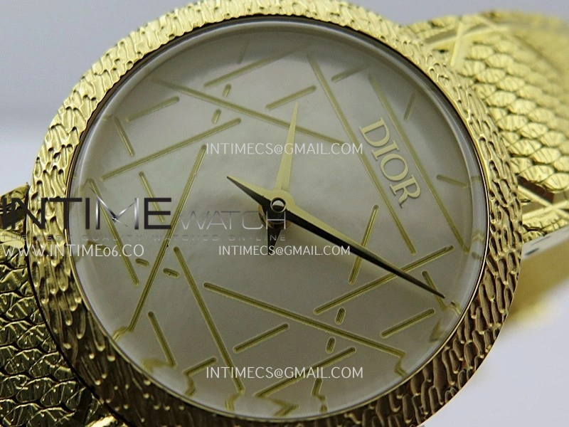 La D de Dior Satine 25mm YG 8848F 1:1 Best Edition White MOP Dial On YG bracelet Swiss Quartz