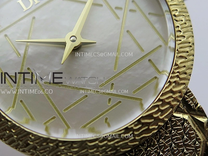 La D de Dior Satine 25mm YG 8848F 1:1 Best Edition White MOP Dial On YG bracelet Swiss Quartz