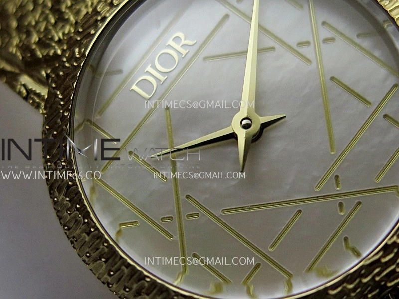 La D de Dior Satine 25mm YG 8848F 1:1 Best Edition White MOP Dial On YG bracelet Swiss Quartz