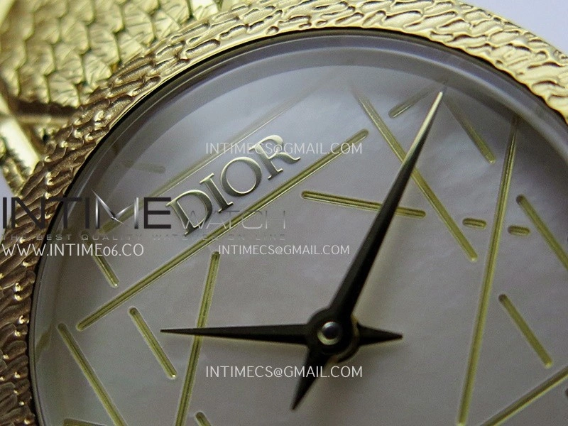 La D de Dior Satine 25mm YG 8848F 1:1 Best Edition White MOP Dial On YG bracelet Swiss Quartz
