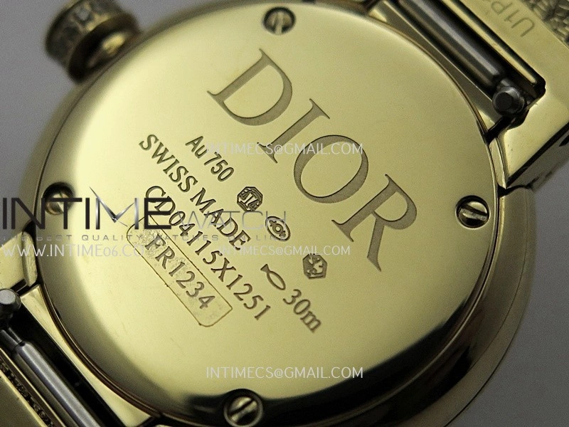 La D de Dior Satine 25mm YG 8848F 1:1 Best Edition White MOP Dial On YG bracelet Swiss Quartz