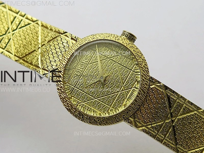 La D de dior Satine 25mm YG Case 8848F 1:1 Best Edition Gold Dial on YG bracelet Swiss Quartz