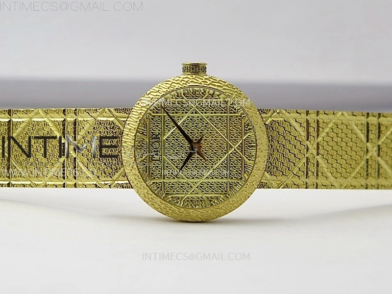 La D de dior Satine 25mm YG Case 8848F 1:1 Best Edition Gold Dial on YG bracelet Swiss Quartz