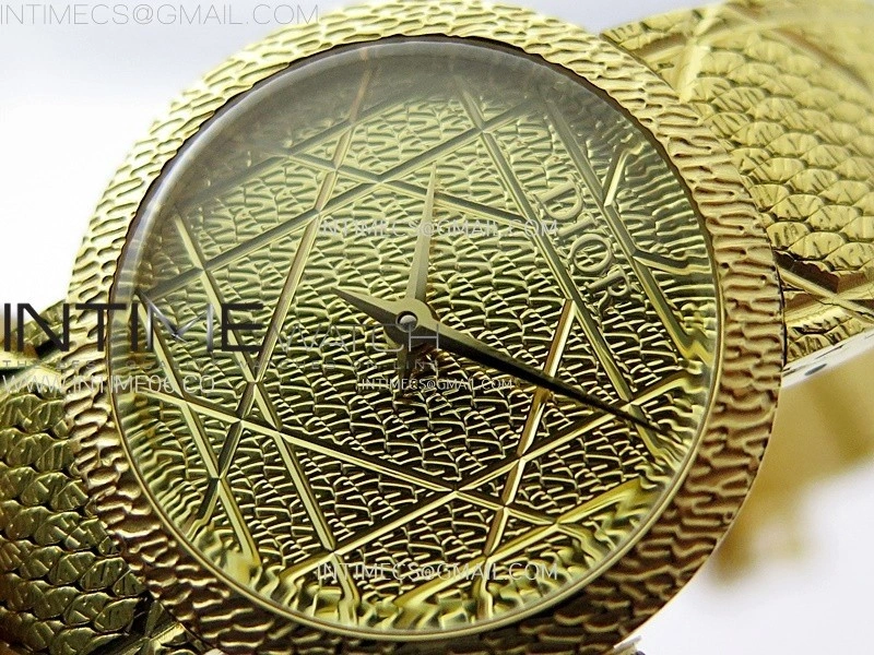 La D de dior Satine 25mm YG Case 8848F 1:1 Best Edition Gold Dial on YG bracelet Swiss Quartz