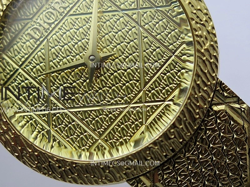 La D de dior Satine 25mm YG Case 8848F 1:1 Best Edition Gold Dial on YG bracelet Swiss Quartz