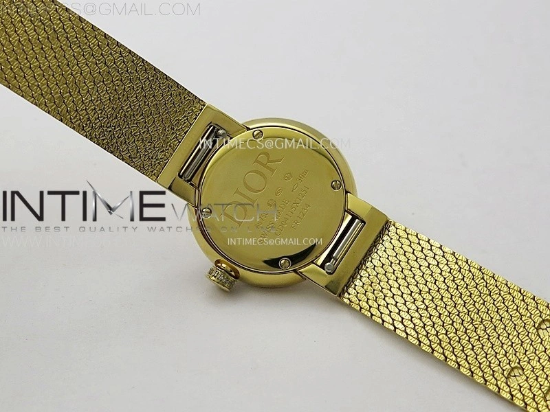 La D de dior Satine 25mm YG Case 8848F 1:1 Best Edition Gold Dial on YG bracelet Swiss Quartz