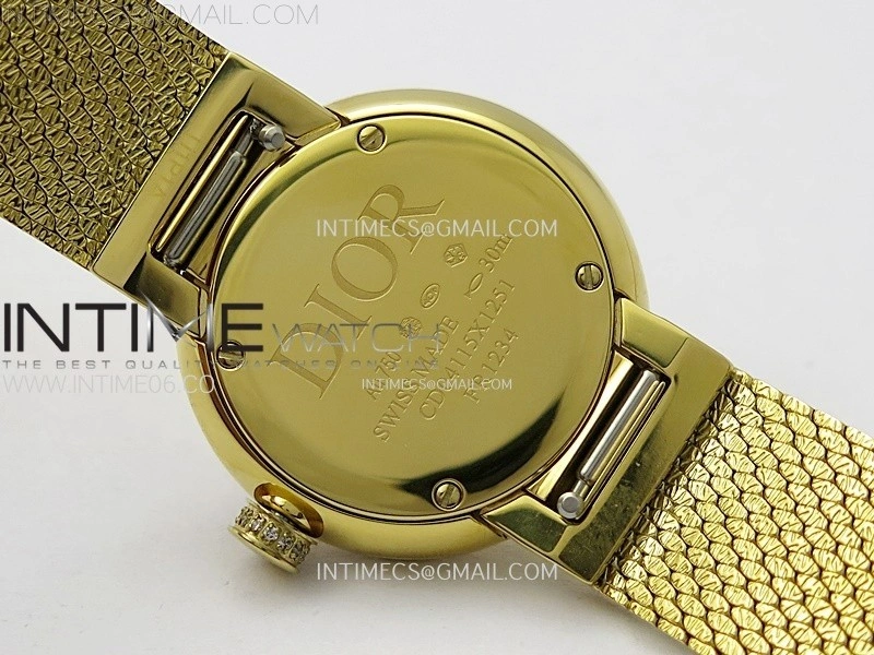 La D de dior Satine 25mm YG Case 8848F 1:1 Best Edition Gold Dial on YG bracelet Swiss Quartz