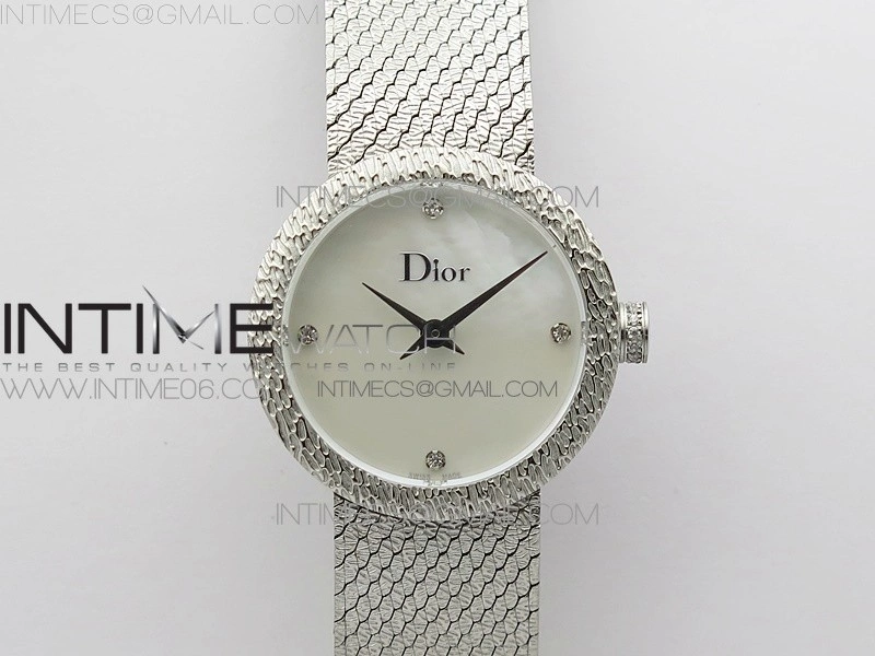 La D de dior Satine SS Case 8848F 1:1 Best Edition MOP White Dial on SS bracelet Swiss Quartz