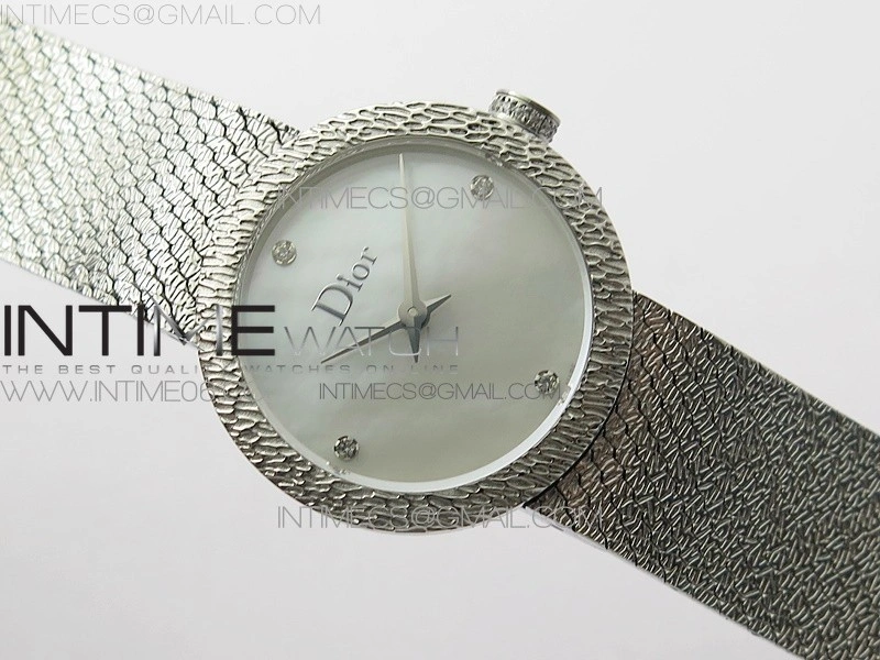 La D de dior Satine SS Case 8848F 1:1 Best Edition MOP White Dial on SS bracelet Swiss Quartz