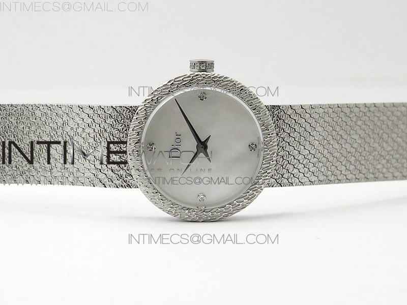 La D de dior Satine SS Case 8848F 1:1 Best Edition MOP White Dial on SS bracelet Swiss Quartz