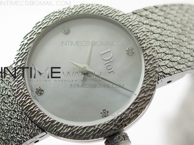 La D de dior Satine SS Case 8848F 1:1 Best Edition MOP White Dial on SS bracelet Swiss Quartz