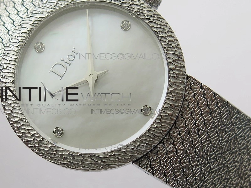 La D de dior Satine SS Case 8848F 1:1 Best Edition MOP White Dial on SS bracelet Swiss Quartz