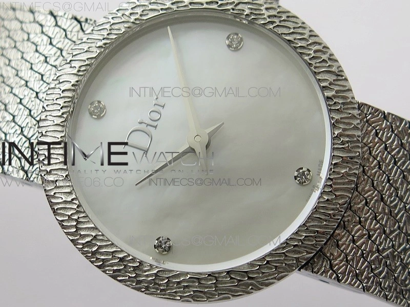 La D de dior Satine SS Case 8848F 1:1 Best Edition MOP White Dial on SS bracelet Swiss Quartz