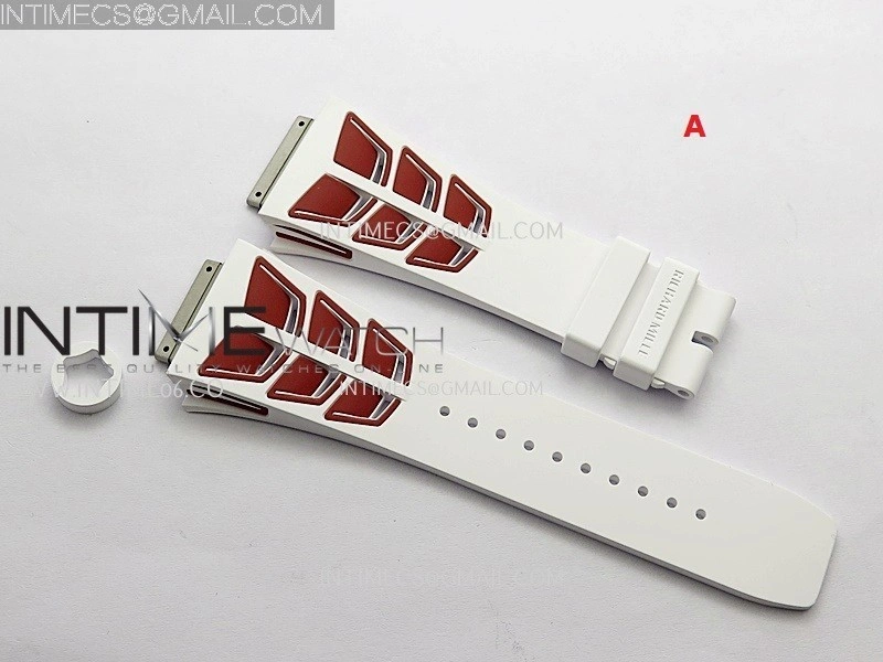 3AF 1:1 Richard Mille Shark Dual Color Rubber Straps Include Crown O Ring For RM055 And RM035 Watches