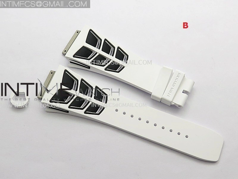 3AF 1:1 Richard Mille Shark Dual Color Rubber Straps Include Crown O Ring For RM055 And RM035 Watches