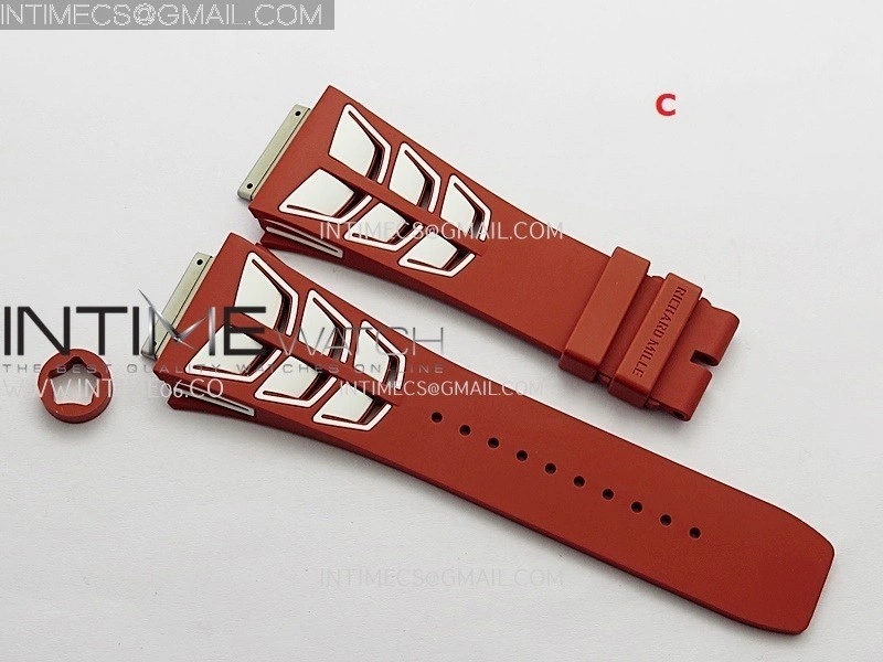 3AF 1:1 Richard Mille Shark Dual Color Rubber Straps Include Crown O Ring For RM055 And RM035 Watches