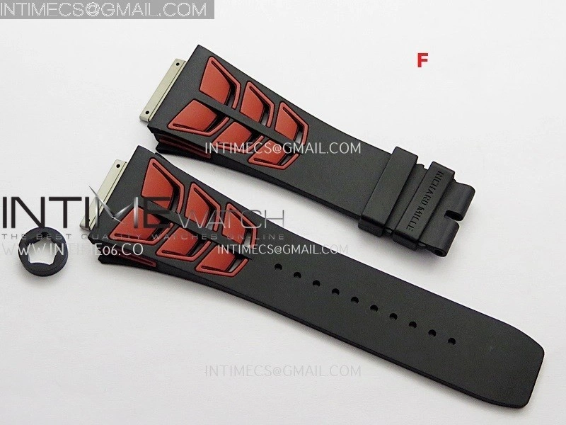 3AF 1:1 Richard Mille Shark Dual Color Rubber Straps Include Crown O Ring For RM055 And RM035 Watches