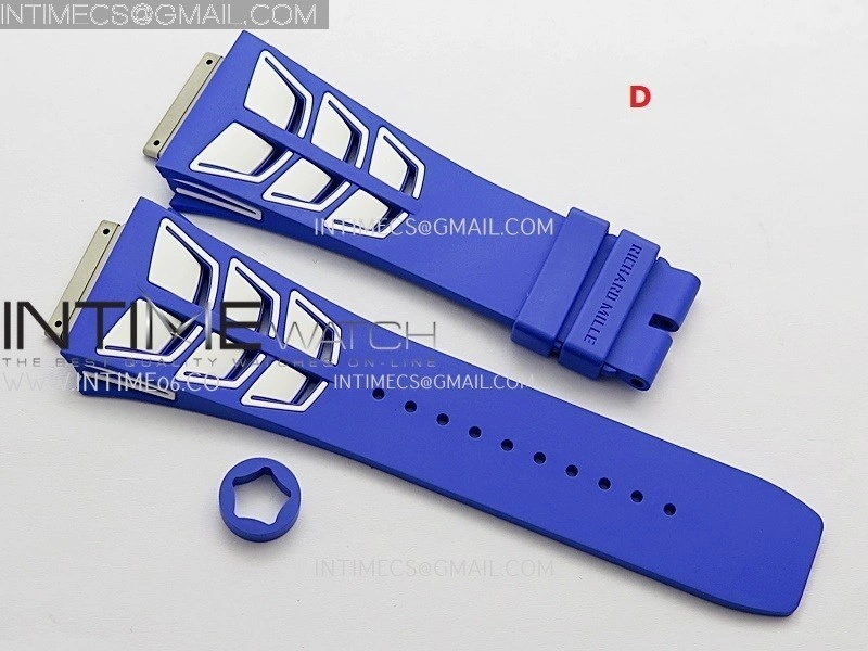 3AF 1:1 Richard Mille Shark Dual Color Rubber Straps Include Crown O Ring For RM055 And RM035 Watches