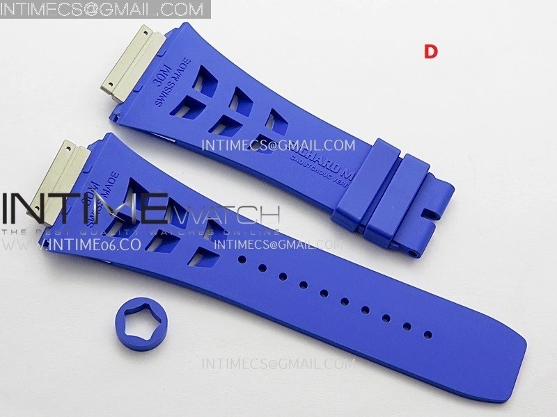 3AF 1:1 Richard Mille Shark Dual Color Rubber Straps Include Crown O Ring For RM055 And RM035 Watches
