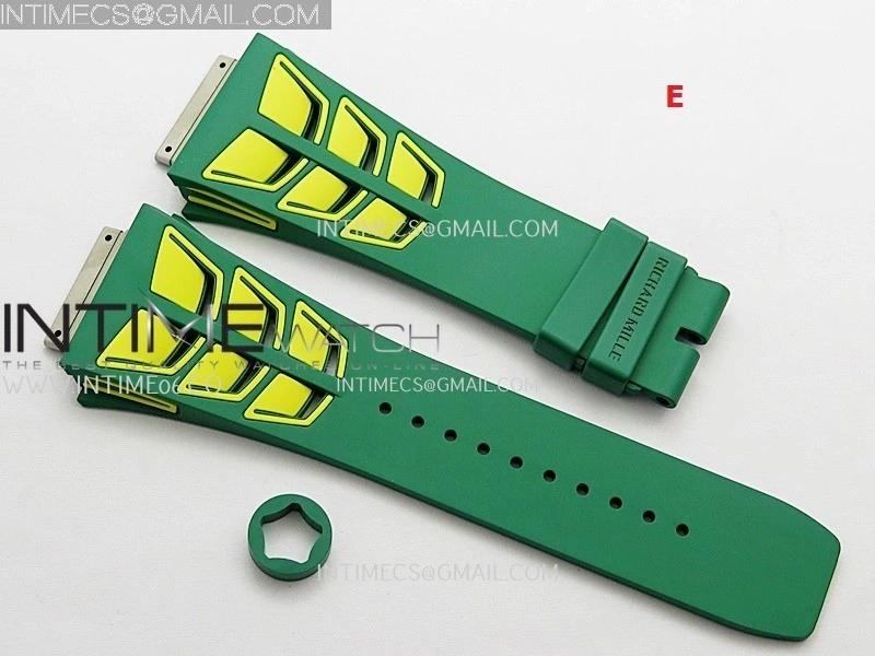 3AF 1:1 Richard Mille Shark Dual Color Rubber Straps Include Crown O Ring For RM055 And RM035 Watches