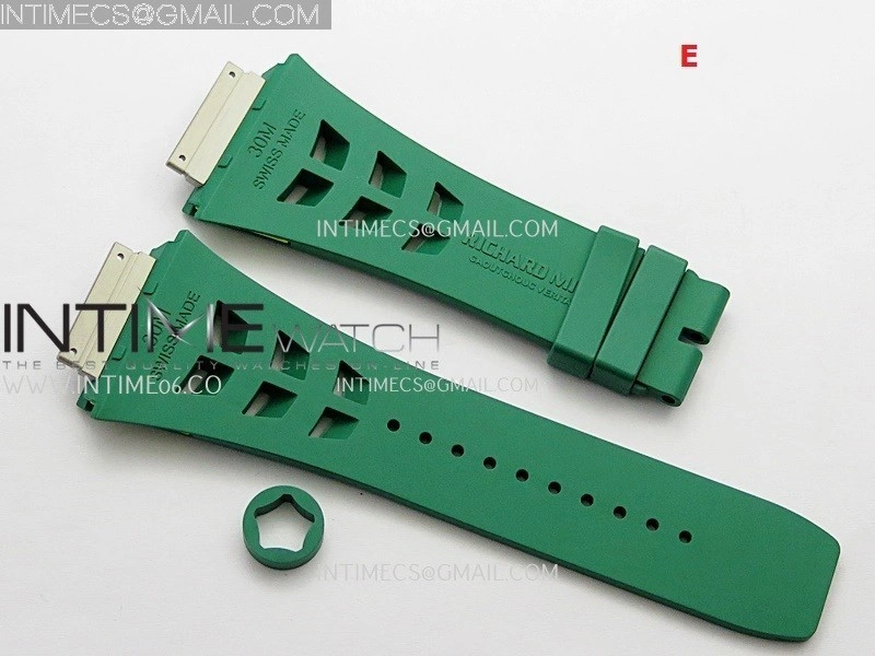 3AF 1:1 Richard Mille Shark Dual Color Rubber Straps Include Crown O Ring For RM055 And RM035 Watches