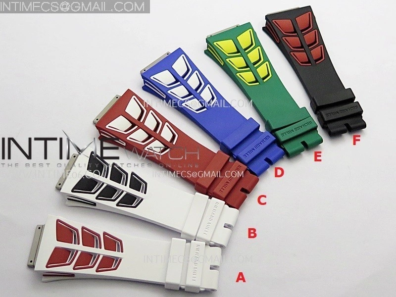 3AF 1:1 Richard Mille Shark Dual Color Rubber Straps Include Crown O Ring For RM055 And RM035 Watches