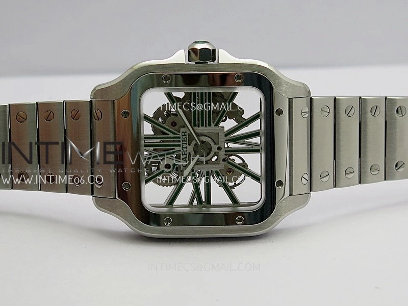 Santos de Cartier Skeleton SS MLF Skeleton Green Dial on SS SmartLink Bracelet 9611MC Super Clone