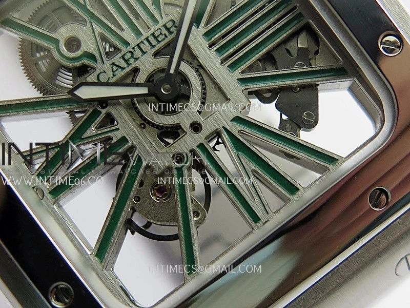 Santos de Cartier Skeleton SS MLF Skeleton Green Dial on SS SmartLink Bracelet 9611MC Super Clone