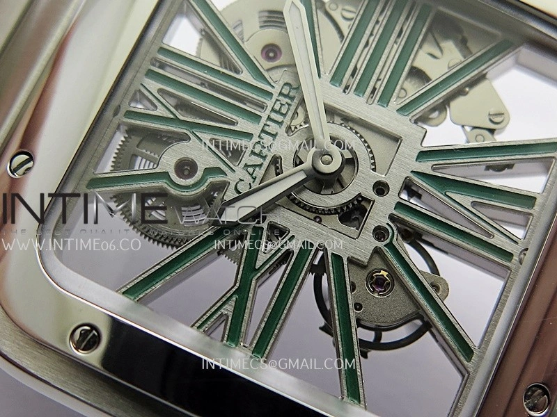 Santos de Cartier Skeleton SS MLF Skeleton Green Dial on SS SmartLink Bracelet 9611MC Super Clone