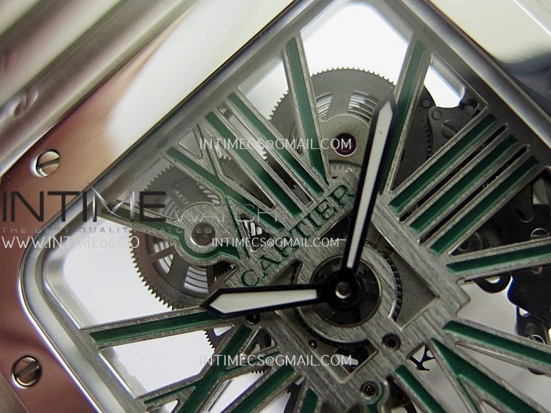 Santos de Cartier Skeleton SS MLF Skeleton Green Dial on SS SmartLink Bracelet 9611MC Super Clone