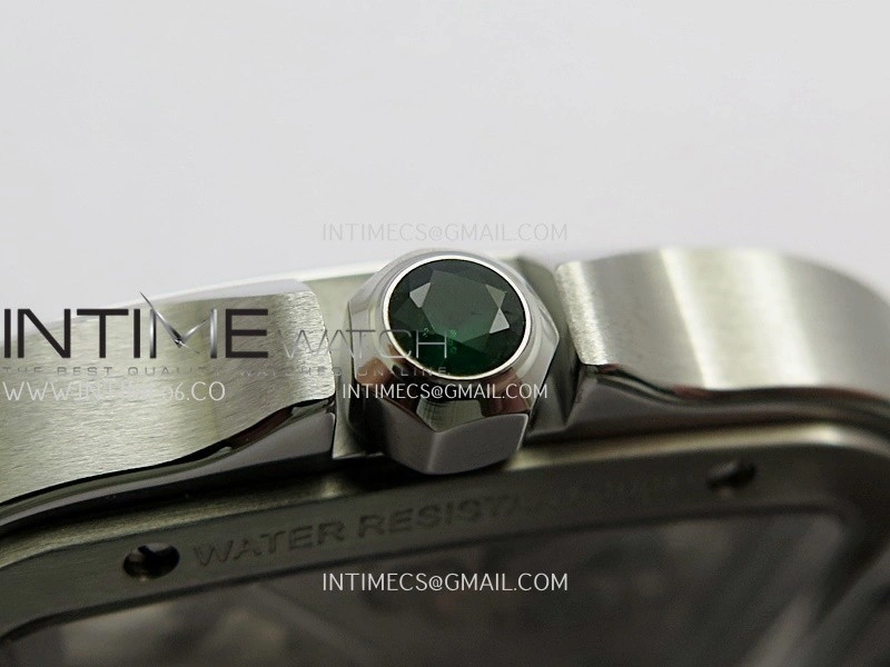 Santos de Cartier Skeleton SS MLF Skeleton Green Dial on SS SmartLink Bracelet 9611MC Super Clone