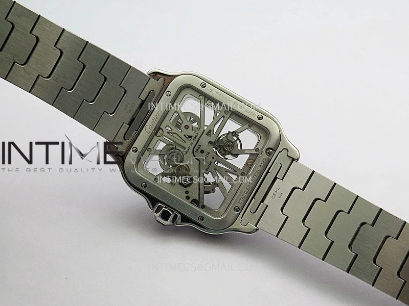 Santos de Cartier Skeleton SS MLF Skeleton Green Dial on SS SmartLink Bracelet 9611MC Super Clone