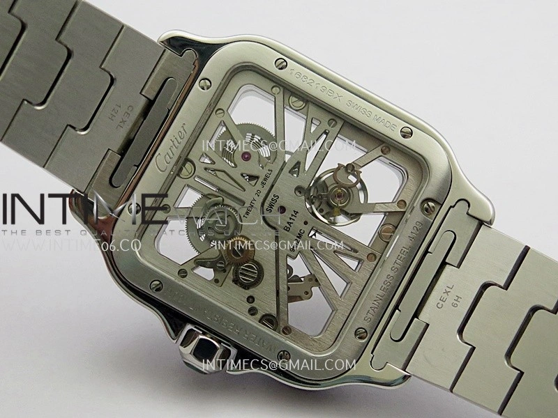 Santos de Cartier Skeleton SS MLF Skeleton Green Dial on SS SmartLink Bracelet 9611MC Super Clone